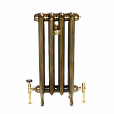 Princess 2 column cast iron radiator with polished brass radiator valves