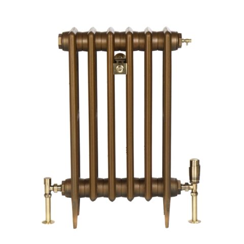 Victorian 4-column cast iron radiator, featuring classic design, perfect for adding vintage charm and efficient heating to your space, finished in old penny